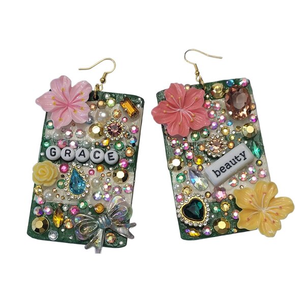 Handmade Statement Earrings – Funky Anchor Beaded Wood Dangles, Boho Artsy Jewel - Picture 1 of 3